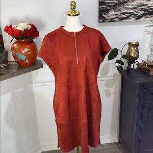 Kenzie dresses Short Sleeve Faux Suede Dress with Zipper & Pockets Large
